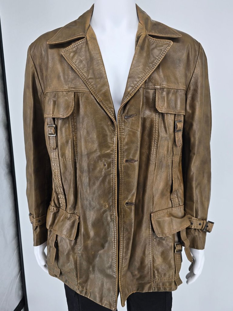 Vintage 1970s "The Gay Blade" Leather Safari Field Jacket (M/L) *Missing Buttons